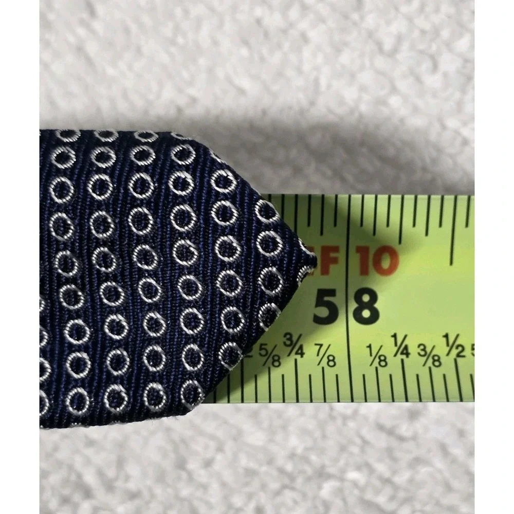 Lauren Ralph Lauren Navy Blue White Geometric 100% Silk Mens Tie USA